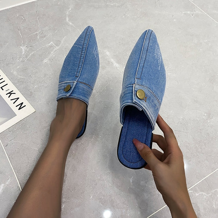 Comfortable Personality Womens Slippers Denim Round Toe Flat Shoes Female New Beach Shoes Sandals Women Slippers-40-Fancey Boutique