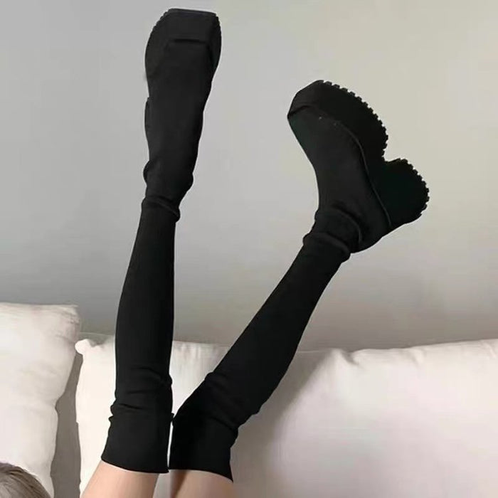 Brand Fashion Women’s Gothic Platform Ankle Boots New Chunky Heels Halloween Knee High Boots Punk Style Motorcycle Boots-Fancey Boutique