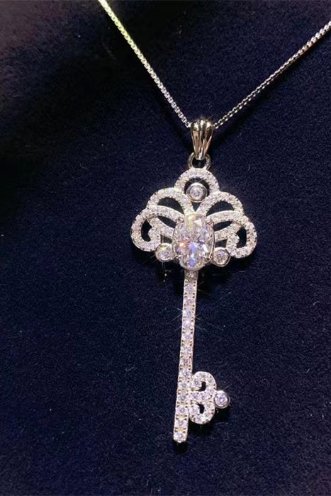 1 Carat Moissanite Key Pendant Necklace-One Size-Fancey Boutique