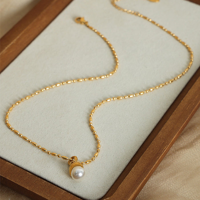 Titanium Steel Pearl Pendant Necklace-One Size-Fancey Boutique