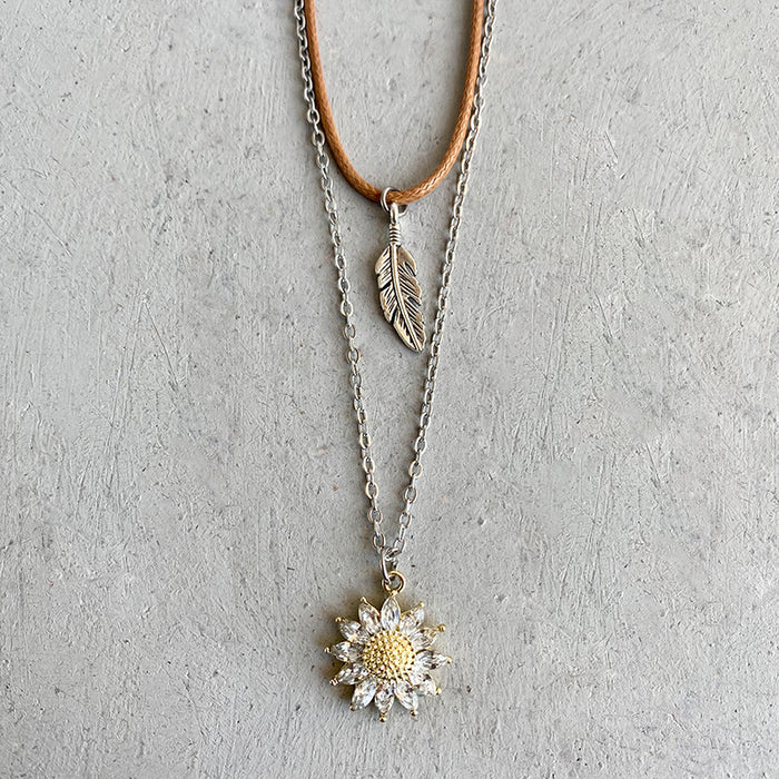 Sunflower Pendant Necklace Set-One Size-Fancey Boutique