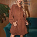 Color-Dark Brown-Women Clothing Arrival Office Belt Slimming Collared Long Sleeve Corduroy Dress Coat-Fancey Boutique
