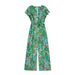Color-Green-Summer Women All-Matching Slimming Short Sleeve V-neck Printed Jumpsuit-Fancey Boutique