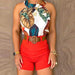 Color-Red-Tropical Printing Sexy Sleeveless Top Suit Shorts-No Belt Required-Fancey Boutique