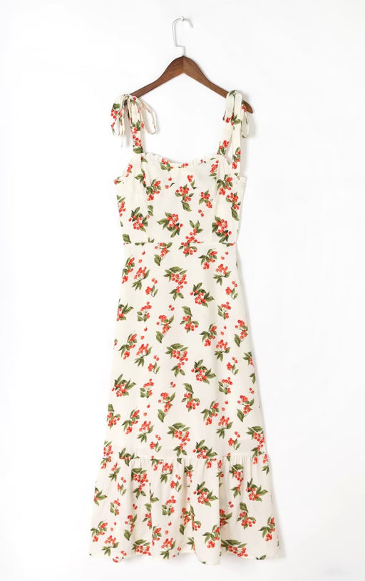 Summer Floral Print Ruffles Sexy Slimming Beam Waist Strap Dress-Multi-Fancey Boutique
