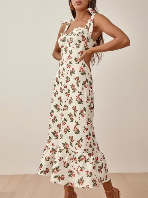 Summer Floral Print Ruffles Sexy Slimming Beam Waist Strap Dress-Fancey Boutique