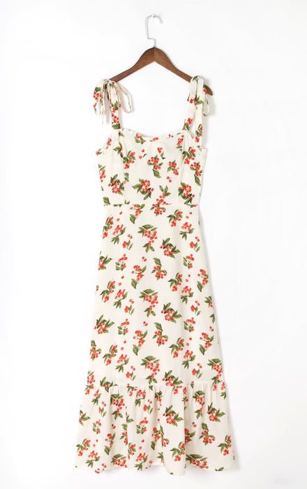 Summer Floral Print Ruffles Sexy Slimming Beam Waist Strap Dress-Fancey Boutique