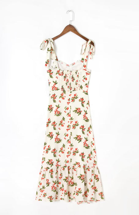 Summer Floral Print Ruffles Sexy Slimming Beam Waist Strap Dress-Fancey Boutique