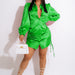 Color-Women Clothing Autumn Pleated Lace up Loose Elastic Mid Length Shirt Dress-Fancey Boutique
