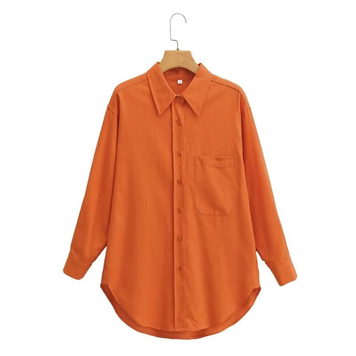 Color-Orange-Summer Women Clothing Slimming Solid Color Loose Long Sleeves Shirt Top-Fancey Boutique