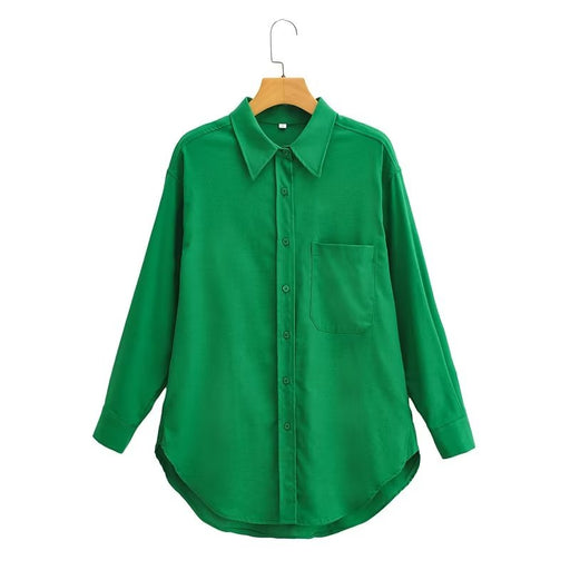 Color-Green-Summer Women Clothing Slimming Solid Color Loose Long Sleeves Shirt Top-Fancey Boutique