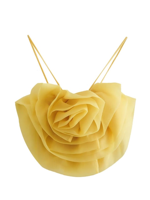 Color-Yellow-Summer Floral Three Dimensional Decoration Sexy Solid Color Short Strap Top 3D Rose-Fancey Boutique