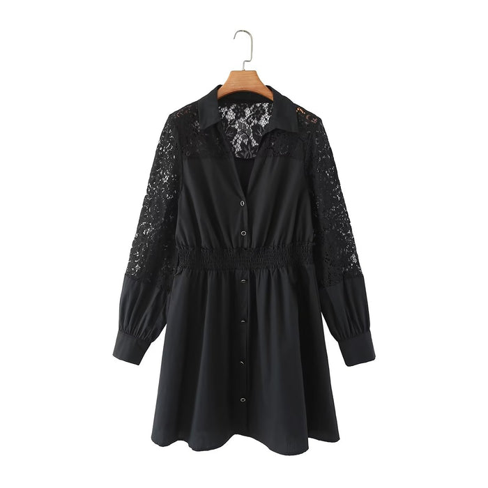 Color-Black-Exclusive for Black Dress WaistTight Slimming Sense of Design Loose Shirt Dress-Fancey Boutique