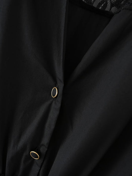 Color-Exclusive for Black Dress WaistTight Slimming Sense of Design Loose Shirt Dress-Fancey Boutique