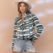 Color-Blue-Popular Aztec Woolen Coat Autumn Winter Thickening Trendy Jacket-Fancey Boutique