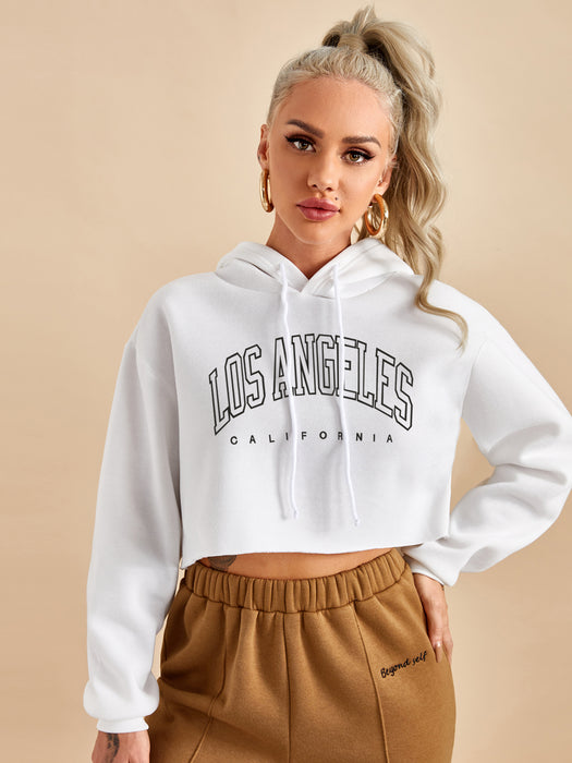 Color-White-Autumn Winter Brushed Hoody Women Street BF Pullover Short Letters Printed Thickening cropped Women-Fancey Boutique