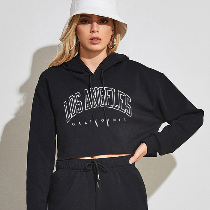 Color-Black-Autumn Winter Brushed Hoody Women Street BF Pullover Short Letters Printed Thickening cropped Women-Fancey Boutique