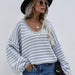 Color-Gray-Autumn Winter Pullover Stripe Women Knitwear V neck Women Clothing Plus Size Sweater Women-Fancey Boutique