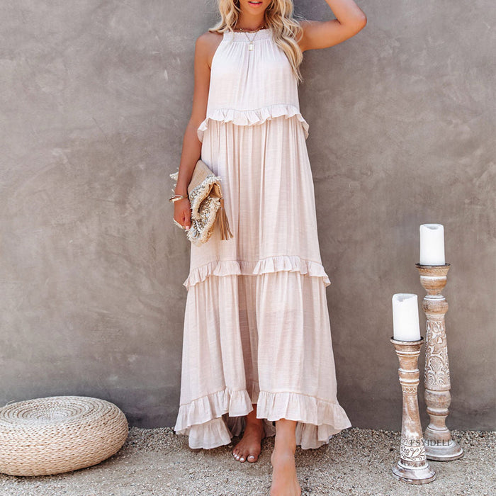 Color-White-Summer Dress Irregular Asymmetric Tiered Dress Sleeveless Long Floor Length Dress Holiday Dress Women-Fancey Boutique