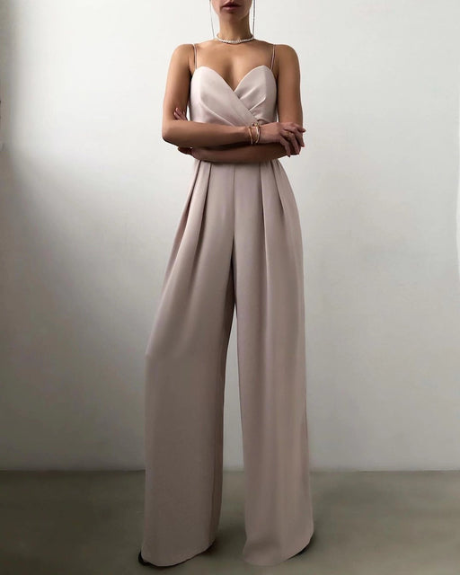 Color-Lotus root starch color-Sling Waist Straight Mop Floor Minimalist Jumpsuit Spring Summer-Fancey Boutique