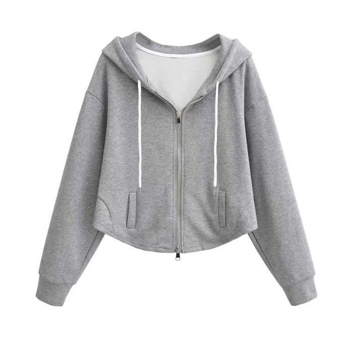 Double Headed Zipper Drawstring Hoodie Women Clothing Curved Hem Hoodie Warm-Fancey Boutique