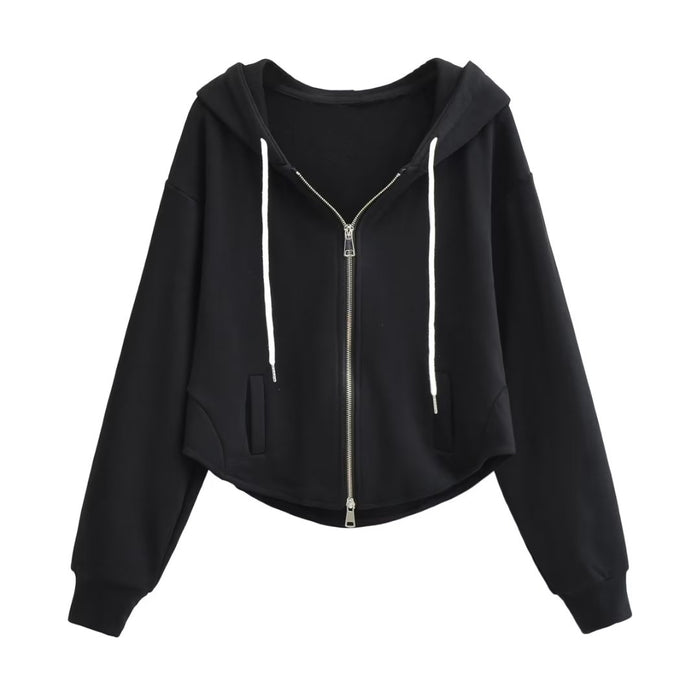 Double Headed Zipper Drawstring Hoodie Women Clothing Curved Hem Hoodie Warm-Fancey Boutique