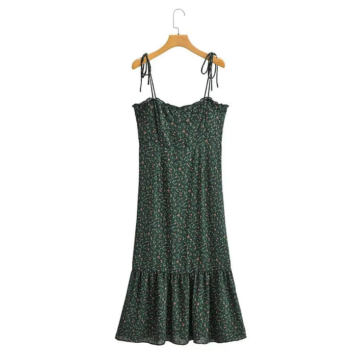 Fall Women Clothing Elastic Waist Waist Tube Top Printing Slip Dress-Green-Fancey Boutique