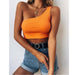 Color-Orange-Products Solid Color Low Cut Sleeveless Cropped One Shoulder Halterneck Vest-Fancey Boutique