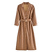 Color-Light Brown-Fall Light Luxury Faux Leather Midi Dress Elegant Women Dress Polo Collar-Fancey Boutique