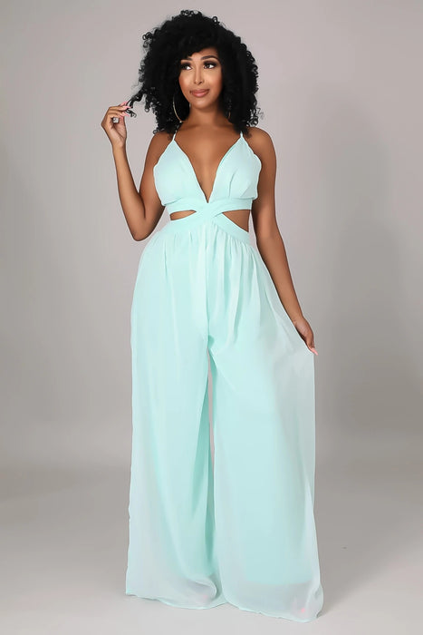 Color-Light Blue-New Solid Color Casual Loose Chiffon Women Jumpsuit-Fancey Boutique