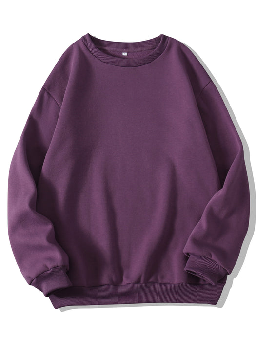 Color-Purple-Autumn Winter Thickening round Neck Sweater Women Fleece Lined Women Long Sleeve T Trendy Loose Top Sweatshirt-Fancey Boutique