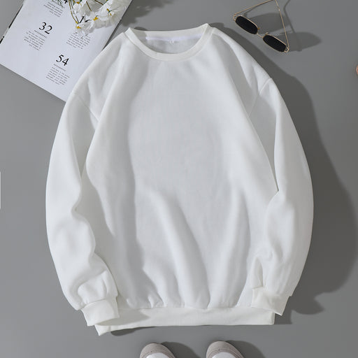 Color-White-Autumn Winter Thickening round Neck Sweater Women Fleece Lined Women Long Sleeve T Trendy Loose Top Sweatshirt-Fancey Boutique