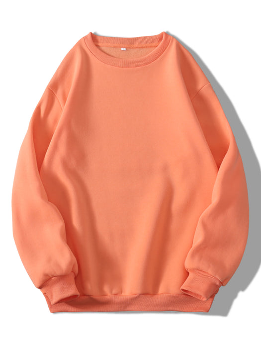 Color-Orange-Autumn Winter Thickening round Neck Sweater Women Fleece Lined Women Long Sleeve T Trendy Loose Top Sweatshirt-Fancey Boutique