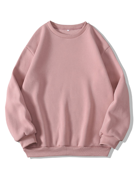 Color-Light Pink-Autumn Winter Thickening round Neck Sweater Women Fleece Lined Women Long Sleeve T Trendy Loose Top Sweatshirt-Fancey Boutique