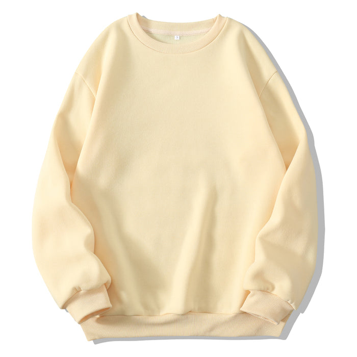 Color-Yellow-Autumn Winter Thickening round Neck Sweater Women Fleece Lined Women Long Sleeve T Trendy Loose Top Sweatshirt-Fancey Boutique