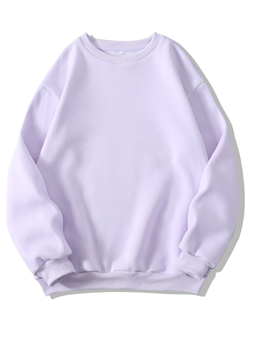 Color-Lilac-Autumn Winter Thickening round Neck Sweater Women Fleece Lined Women Long Sleeve T Trendy Loose Top Sweatshirt-Fancey Boutique