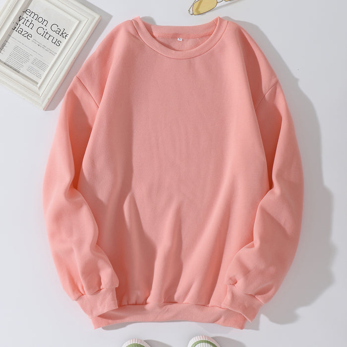 Color-Pink-Autumn Winter Thickening round Neck Sweater Women Fleece Lined Women Long Sleeve T Trendy Loose Top Sweatshirt-Fancey Boutique