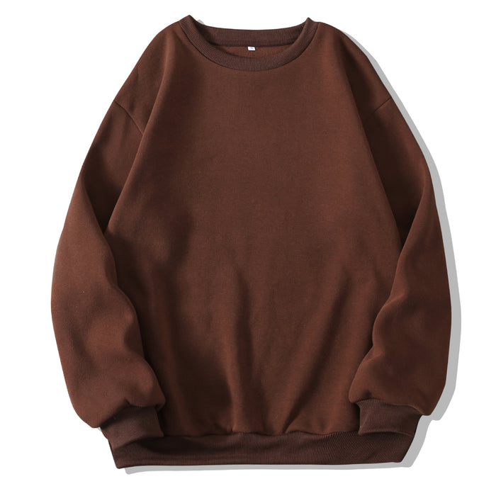 Color-Coffee-Autumn Winter Thickening round Neck Sweater Women Fleece Lined Women Long Sleeve T Trendy Loose Top Sweatshirt-Fancey Boutique