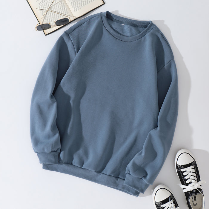 Color-Cloudy Blue-Autumn Winter Thickening round Neck Sweater Women Fleece Lined Women Long Sleeve T Trendy Loose Top Sweatshirt-Fancey Boutique