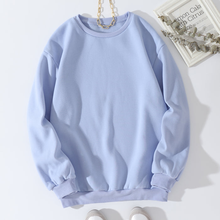 Color-Light Blue Lilac-Autumn Winter Thickening round Neck Sweater Women Fleece Lined Women Long Sleeve T Trendy Loose Top Sweatshirt-Fancey Boutique