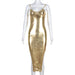 Color-Gold-Metallic Coated Fabric Autumn Women Clothing Elastic Faux Leather Sexy Cutout Strap Plastic Dress-Fancey Boutique