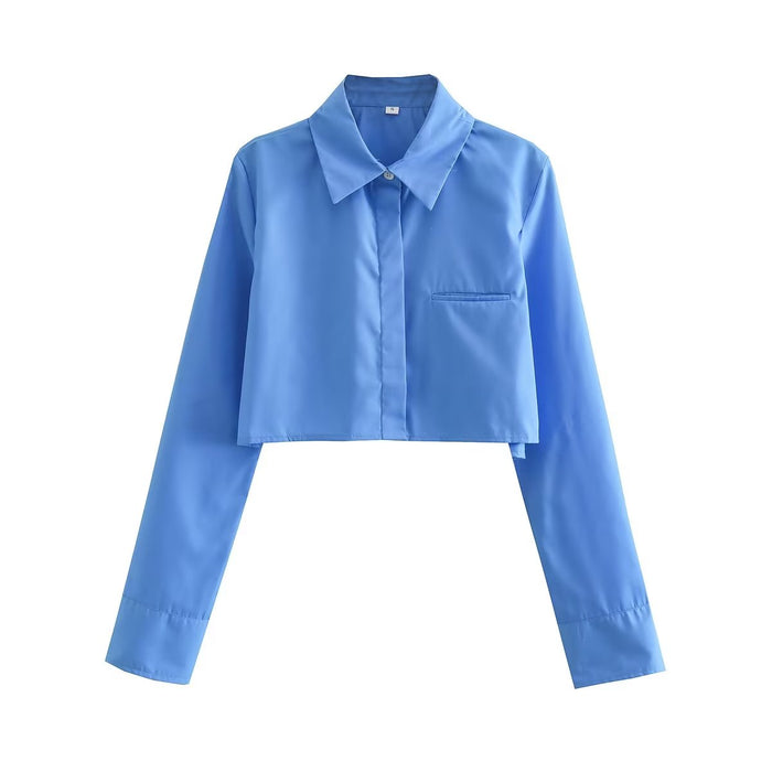 Color-High Waist Short College Blouse Women Top Summer Polo Collar Single Shirt-Fancey Boutique
