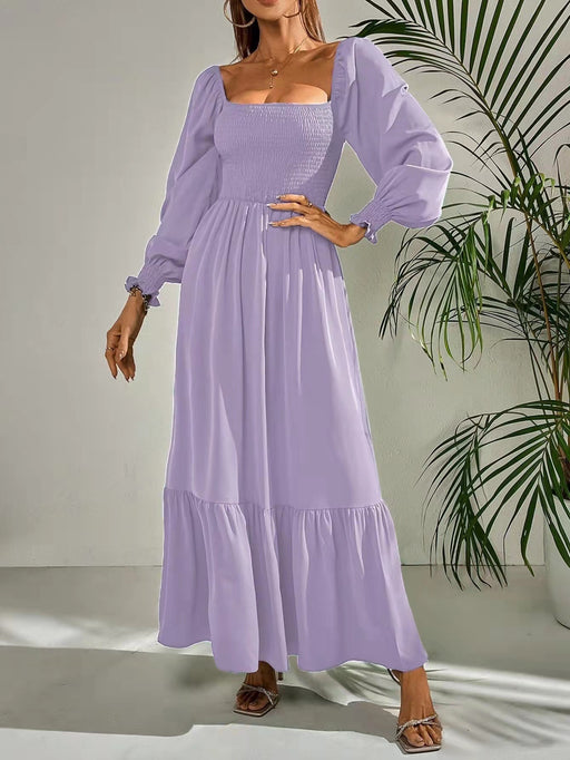 Color-Purple-Autumn Winter Long Sleeve Ruffled High Waist Pullover Tight Dress-Fancey Boutique