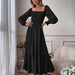 Color-Black-Autumn Winter Long Sleeve Ruffled High Waist Pullover Tight Dress-Fancey Boutique