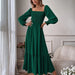 Color-Green-Autumn Winter Long Sleeve Ruffled High Waist Pullover Tight Dress-Fancey Boutique