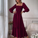 Color-Burgundy-Autumn Winter Long Sleeve Ruffled High Waist Pullover Tight Dress-Fancey Boutique