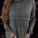 Color-Dark Grey-Ladies Loose Waffle Cotton Loose Kangaroo Pocket Hooded-Fancey Boutique