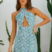 Women Summer Vacation Printed Cutout Tie Short A Line Dress-Green-Fancey Boutique