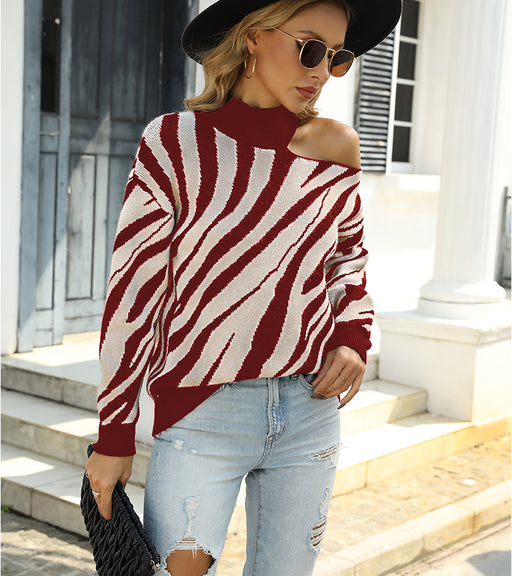 Color-Red-Loose Strapless Sexy Sweater Women Autumn Winter Women Knitwear Women Clothing-Fancey Boutique