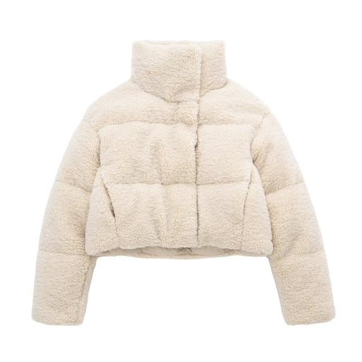 Color-White-Autumn Winter Women Casual Fleece Short Cotton Jacket Jacket Lamb Wool-Fancey Boutique